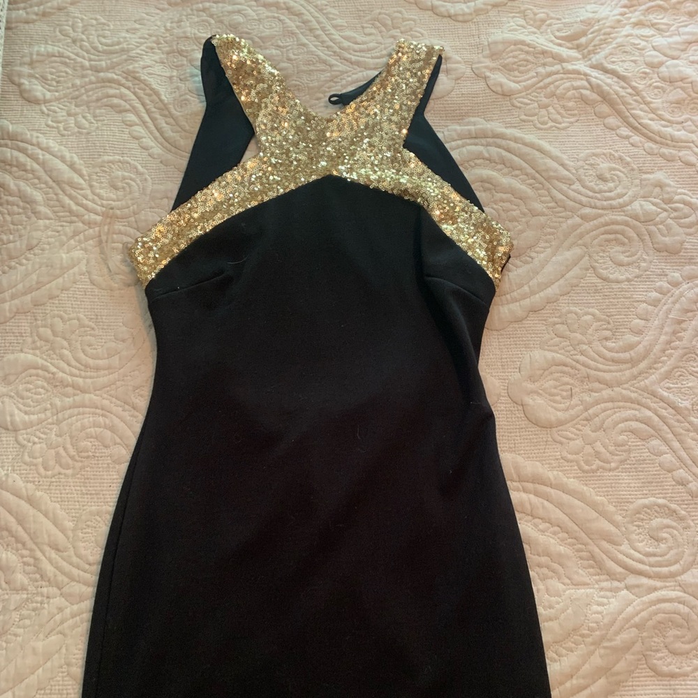 Black Bodycon Dress- Gold sequin